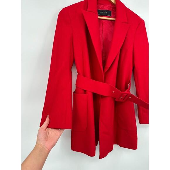 Zara Red Single Button Belted Blazer Jacket Women's Size Small Classy Business - Picture 3 of 8